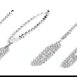 14K White Gold Diamond Drop Earrings Rectangular Baguette Round Natural 0.32 CT: 14K White Gold Diamond Drop Earrings Rectangular Baguette Round Natural 0.32 CT