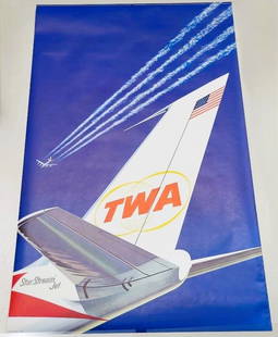 Original Vintage TWA STAR STREAM JET poster DAVID KLEIN 25" x 40" Excellent Cond: Original Vintage TWA STAR STREAM JET poster DAVID KLEIN 25" x 40" Excellent Cond