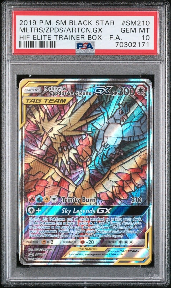 Pokemon Moltres Zapdos Articuno GX PSA 10 Hidden Fates Black Star Promo SM210 (1 of 2)