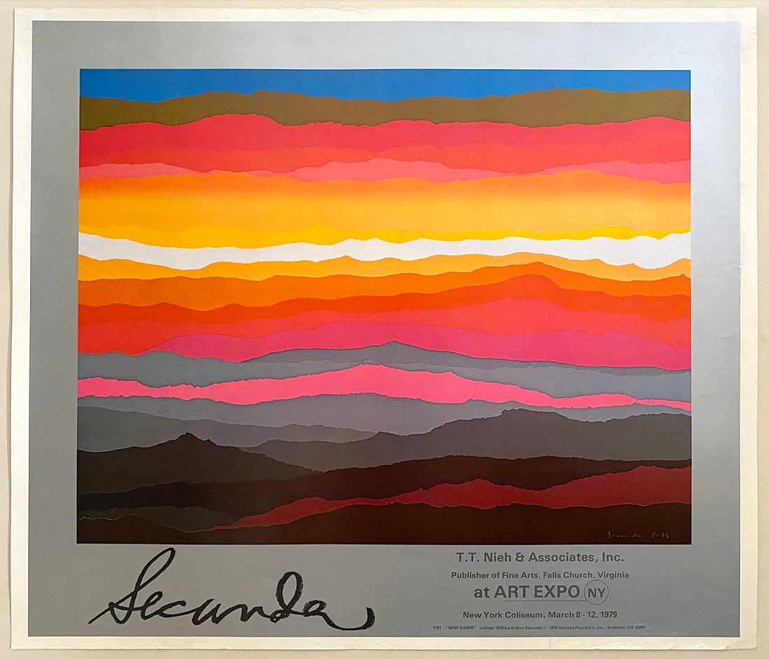 ARTHUR SECUNDA RARE 1978 MID CENTURY MODERN "NEW DAWN" LITHO PRINT EXHBT POSTER: Condition: Used,Size: Medium (up to 36in.),Artist: ARTHUR SECUNDA,Framing: Unframed,Style: Abstract, Modernism, Mid-Century Modern, Pop Art, Contemporary Art,Material: Paper,Theme: Art,Type: Poster,Ti