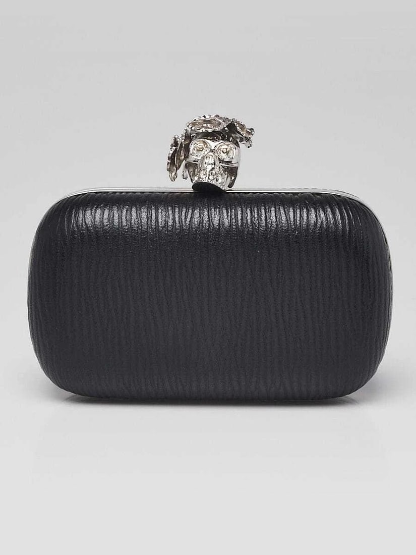 Alexander McQueen Black Textured Leather Skull Box Clutch Bag: Condition: Pre-owned: An item that has been used or worn previously. See the seller’s listing for full details and description of any imperfections. ,Brand: Alexander McQueen,Exterior Material: Leat