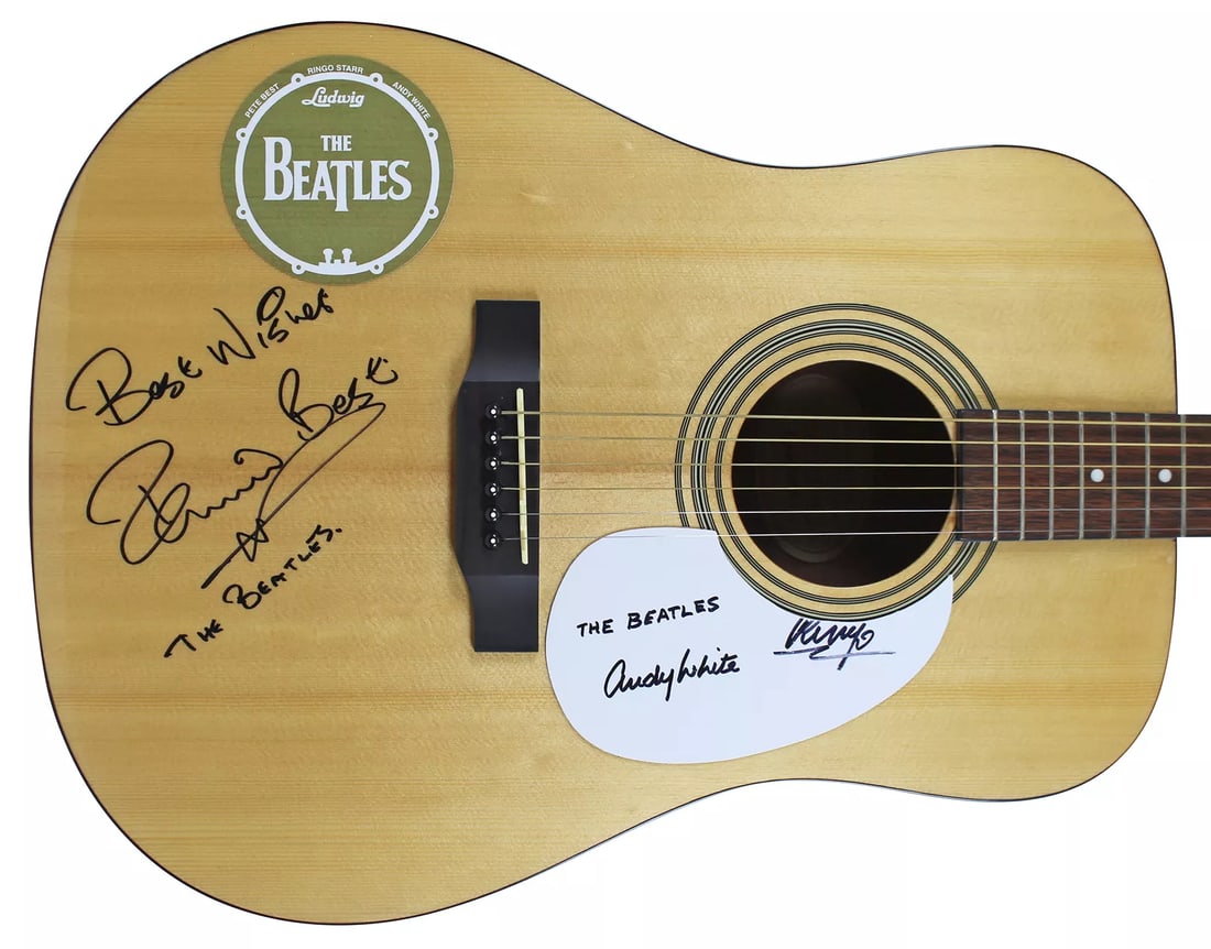 Beatles Drummers (3) Starr, Best & White Signed Epiphone Acoustic Guitar BAS JSA: Original/Reproduction: Original,Industry: Music,PRODUCT_COA: Beckett,PRODUCT_SIGNED_BY_NAME: Ringo Starr, Pete Best & Andy White,PRODUCT_SIGNED_BY_BRAND: The Beatles