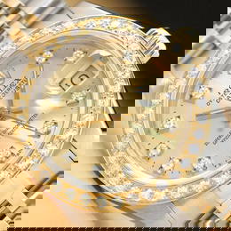 LADIES ROLEX DATEJUST FACTORY DIAMOND DIAL 18K YELLOW GOLD STAINLESS STEEL WATCH