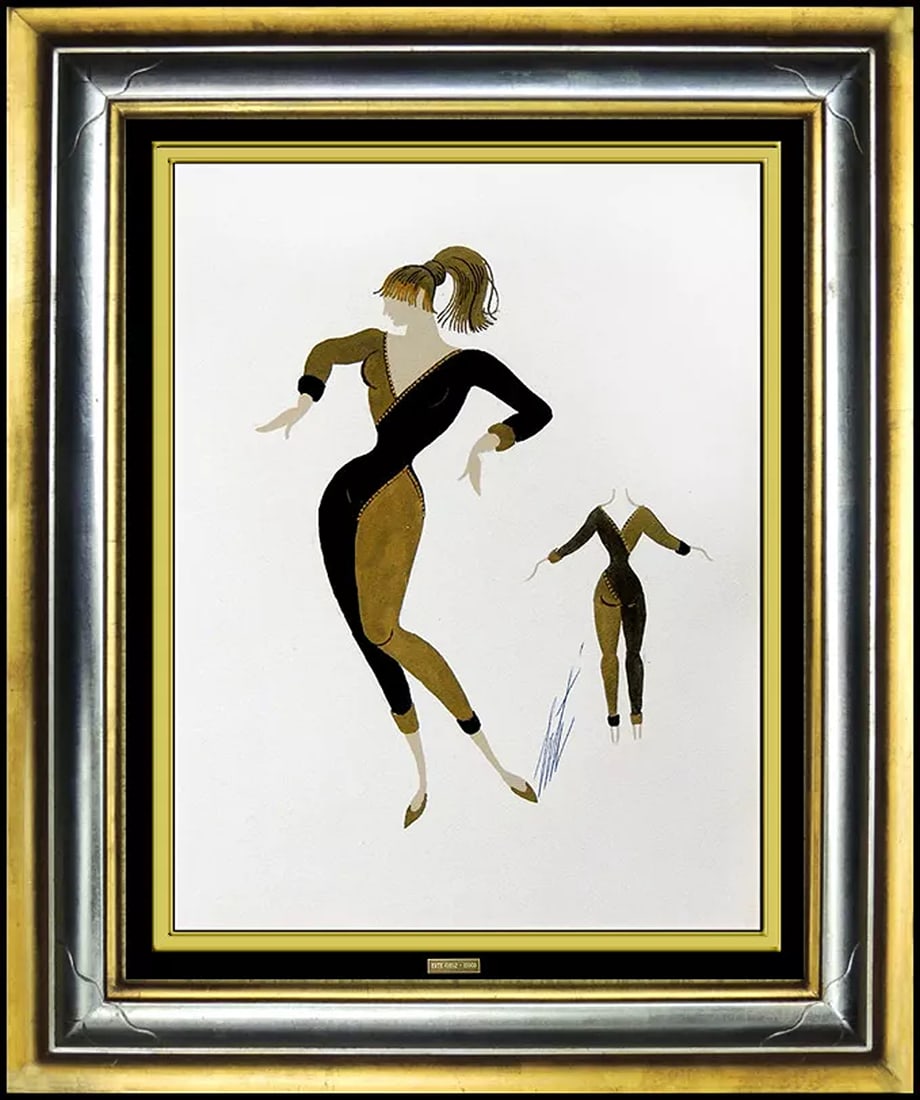 ERTE Original Painting Signed Gouache Artwork Costume Dress Design Moulin Rouge: Artist: Erte,Signed: Yes,Date of Creation: 1950-1969,Material: Gouache,Certificate of Authenticity (COA): Yes,Region of Origin: Europe,Framing: Framed,Subject: Fashion & Costumes,Type: Painting,Listed
