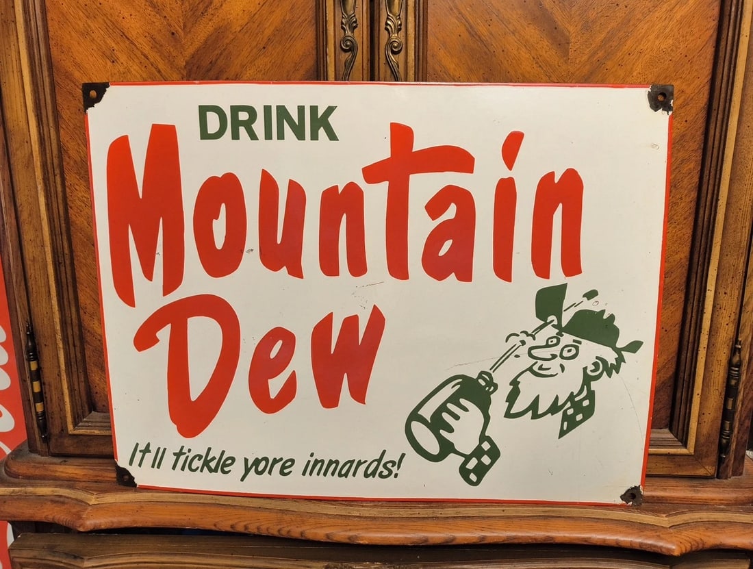 Vintage Mountain Dew Porcelain Sign~(24x18" ): Condition: Used: An item that has been used previously. See the seller’s listing for full details and description of any imperfections. ,Brand: Mountain Dew,Type of Advertising: Sign,Color: Multi-co