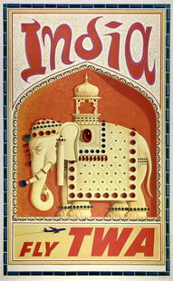 Original Vintage Poster INDIA FLY TWA Airline Travel Tourism Aviation KLEIN OL: Condition: Used,Modified Item: No,Country/Region of Manufacture: United States,Type: Poster,Airline: TWA