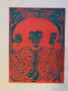 Jimi Hendrix Concert Poster 1967 Santa Barbara AOR-3.40: 17.25? x 23.25?. Original/Reproduction: Original,Country/Region of Manufacture: United States,Artist/Band: Jimi Hendrix,Genre: Rock & Pop,Industry: Music,Band: Jimi Hendrix,Venue: Earl Warren Showgrou