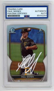 Paul Skenes Autographed Signed 2023 Bowman Draft 1st Chrome Auto Refractor PSA: Condition: Ungraded - Near mint or better: Not in original packaging or professionally graded ,Card Size: Standard,League: Major League (MLB),Autographed: Yes,Set: 2023 Bowman Draft,Signed By: Paul Sk