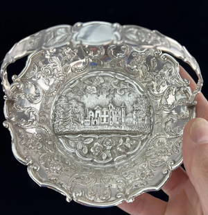 1843 Nathaniel Mills Victorian Sterling Silver Castle Top Abbotsford Basket: Type: Basket,Pattern: N/A,Style: Victorian,Age: 1800-1849,Region: United Kingdom,Maker: Nathaniel Mills,Composition: Sterling Silver,Year Made: 1880