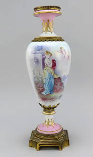 Lovely late 1800s French Hand Painted Porcelain Scenic Vase w Bronze Mounts: Condition: Used: An item that has been used previously. The item may have some signs of cosmetic wear, but is fully operational and functions as intended. This item may be a floor model or store retur