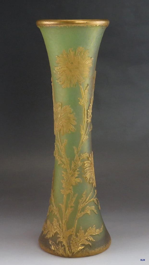 Antique Large Daum Nancy Cameo Art Glass Gilt Flower Vase (1 of 8)