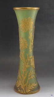 Antique Large Daum Nancy Cameo Art Glass Gilt Flower Vase: Condition: Used: An item that has been used previously. The item may have some signs of cosmetic wear, but is fully operational and functions as intended. This item may be a floor model or store retur