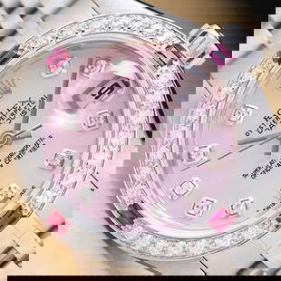 ROLEX LADIES DATEJUST 79174 PINK MOTHER OF PEARL 18K GOLD SS DIAMOND RUBY WATCH: Condition: Pre-owned,Gender: Women's,Brand: Rolex,Style: Dress/Formal, Luxury, Luxury: Dress Styles,Face Color: Pink,Dial: Rolex Dial w/ Added MOP and Diamond Markers,Bezel: Custom 18K White Gold Diam