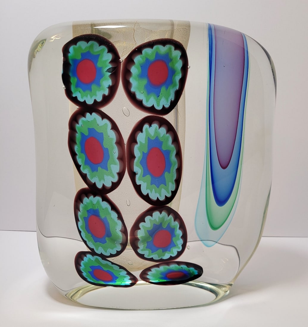 Large Signed Michele Onesto Murano Art Glass Sommerso Vase 1449: 13X10X3