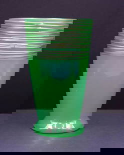 Steuben Green Jade with Aurene Threading, Large Art Glass Vase, Circa 1920: Measures 10" high by 5 7/8" wide.Condition: Used,Brand: Steuben,Type: Vase,Color: Green,Material: Glass,Production Style: Art Glass,Year Manufactured: 1920