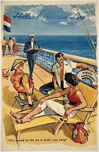 Original Vintage Poster HOLLAND AMERICA LINE Cruise Ship Travel Tourism LINEN: Condition: Used,Artist: Rien Poortvliet,Region of Origin: Netherlands,Original/Licensed Reprint: Original,Subject: Cruises, Ships, Tourism, Travel,Type: Posterear of Production: 1959,Width (Inches): 2