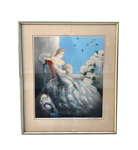 Louis Icart Symphony in Blue Original Etching Pencil Signed With Windmill Stamp: Etching Measures; 19in x 22.5inSheet with Frame; 30in x 36in. Type: Print