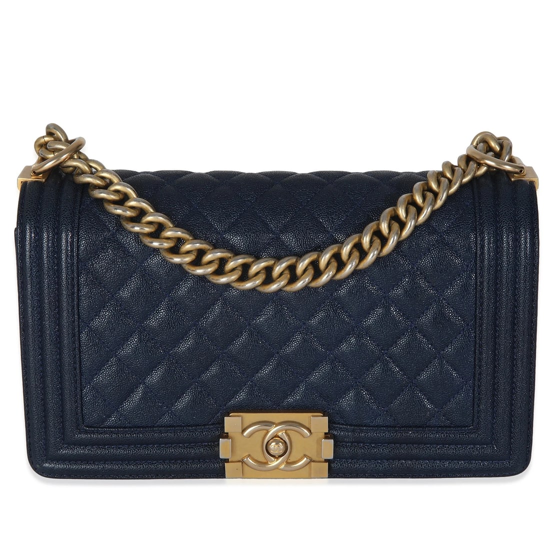 Chanel Navy Quilted Caviar Medium Boy Handbag (1 of 8)