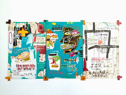JEAN MICHEL BASQUIAT OFFSET LITHOGRAPH POP ART PRINT " ISHTAR " 1983: Condition: Used,Artist: Jean-Michel Basquiat,Unit of Sale: Single-Piece Work,Art: Print,Size: Medium (up to 36in.),Color: Blue,Date of Creation: 2000-Now,Material: Offset Lithograph,Subject: Famous Pa