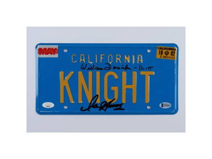 David Hasselhoff & William Daniels Signed "Knight Rider" 6x12 License Plate Inscribed "Kitt": David Hasselhoff & William Daniels Signed "Knight Rider" 6x12 License Plate Inscribed "Kitt" (Beckett COA & JSA COA) (See Description)