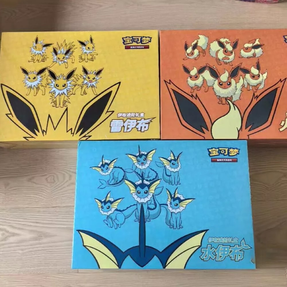 Pokemon Chinese Eevee GX Gift Box Vaporeon Jolteon Flareon 3 Boxes (1 of 5)