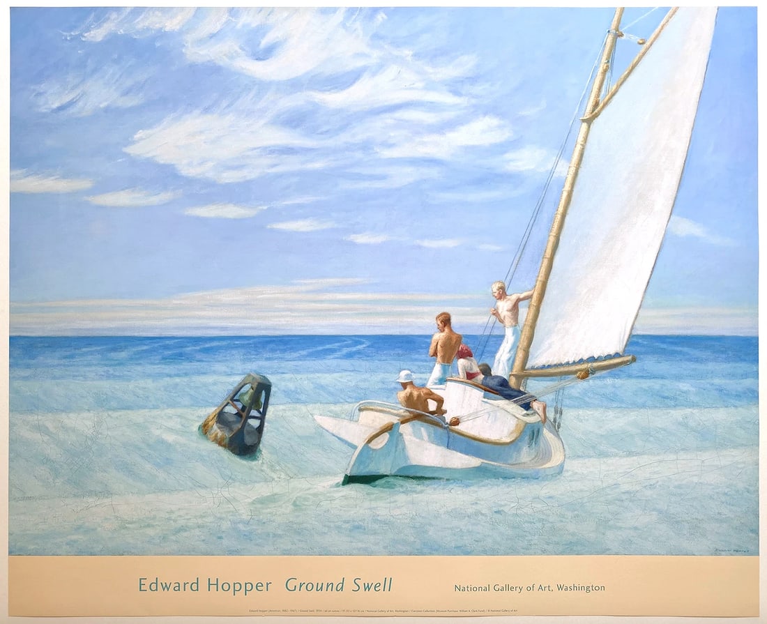EDWARD HOPPER VINTAGE OFFSET LITHOGRAPH PRINT MUSEUM POSTER "GROUND SWELL" 1939: Condition: Used,Features: Unframed,Width (Inches): 32",Listed By: Dealer or Reseller,Subject: Famous Paintings/Painters,Size: Medium (up to 36in.),Height (Inches): 26",Date of Creation: 1990-1999,Arti