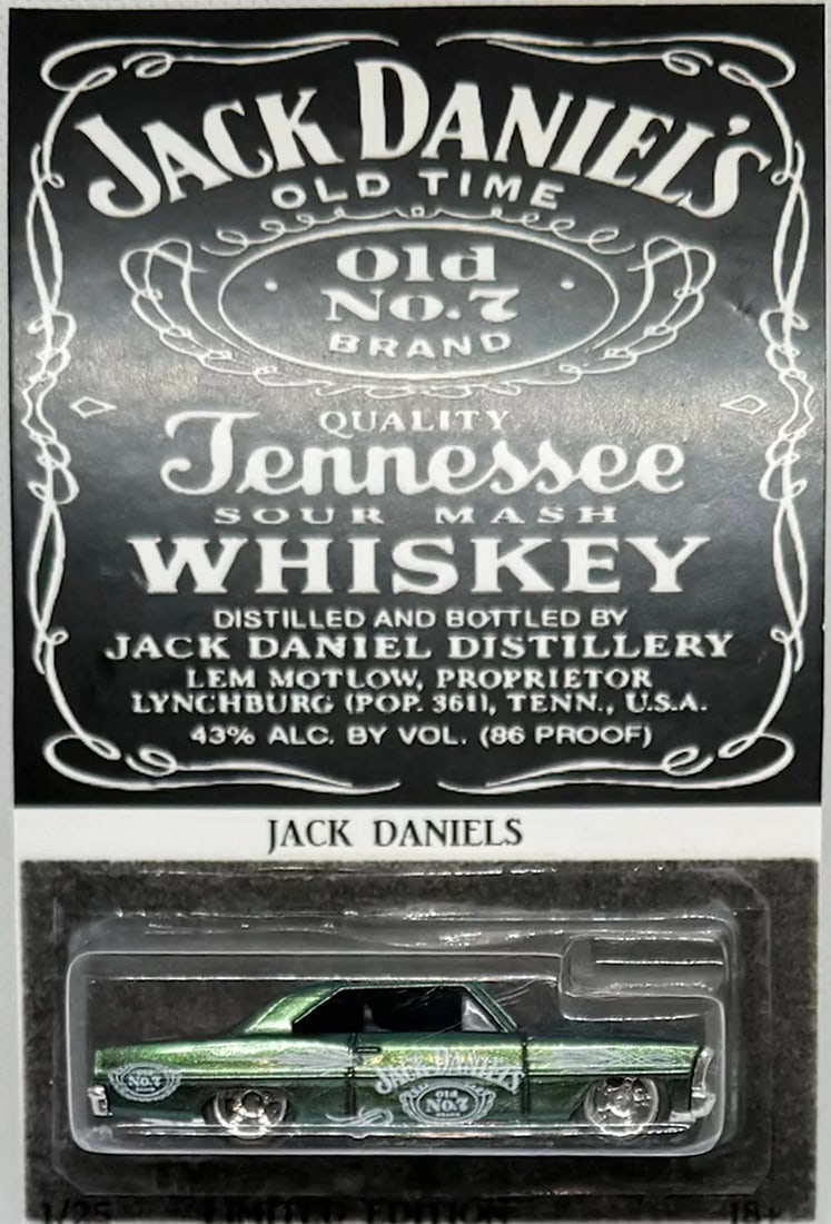 Green '66 CHEVY NOVA CUSTOM Hot Wheels Jack Daniels Whiskey Series w/RR * (1 of 3)