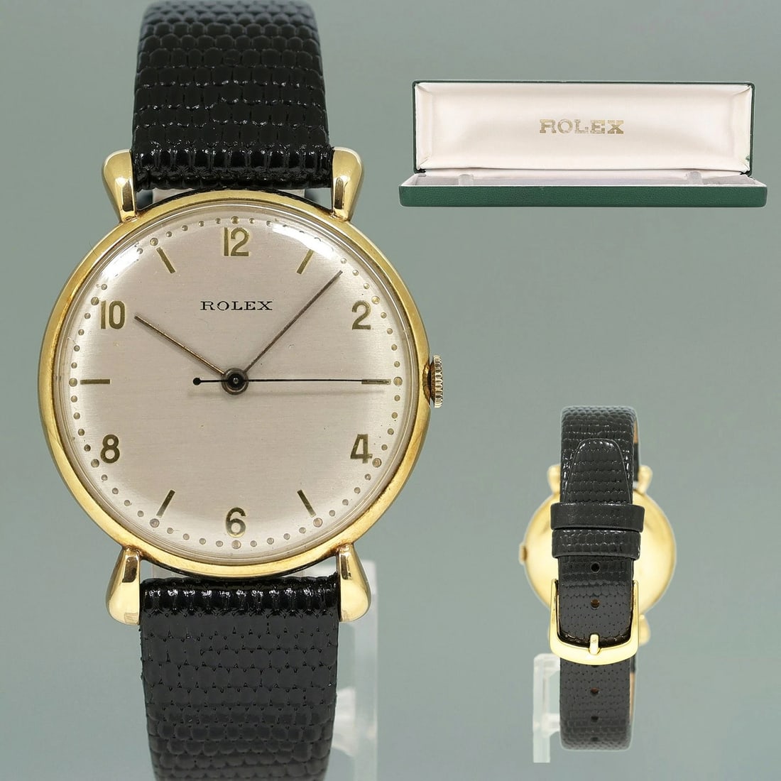 Antique 1940s Vintage 14k Gold Rolex Ref. 4411 Manual Wind 34mm Leather Watch (1 of 7)