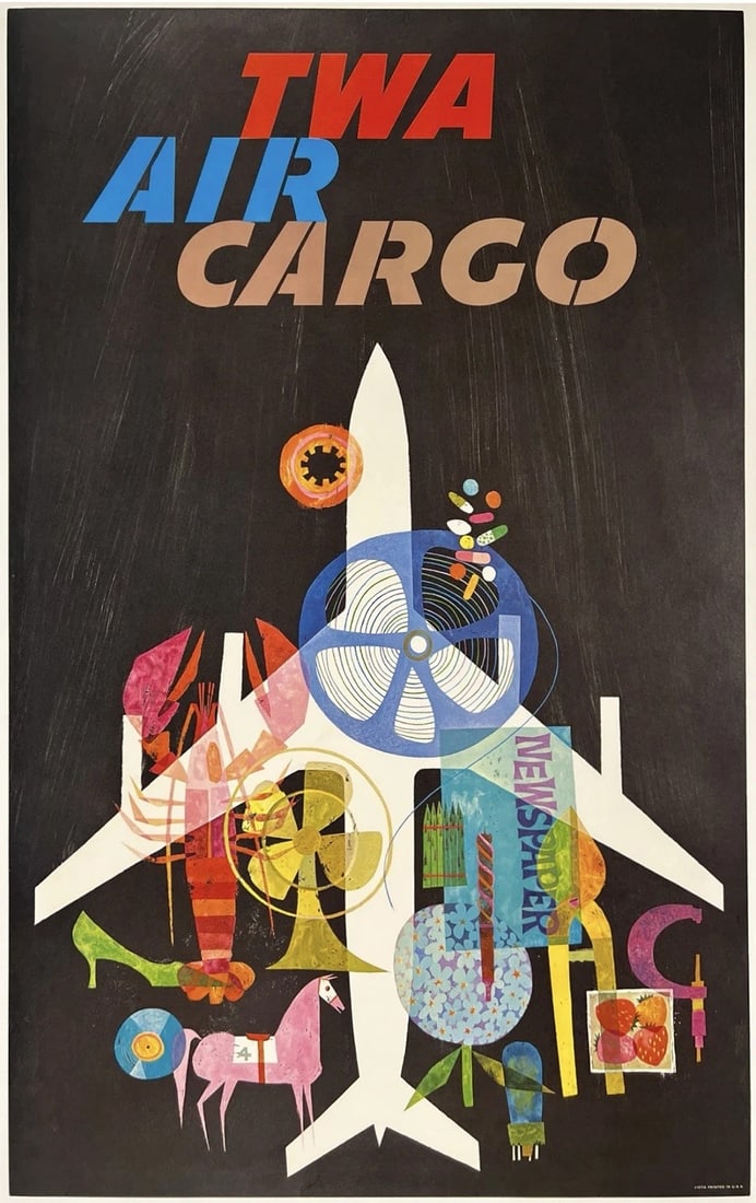 Original Vintage Poster TWA AIR CARGO Trans World Airline Travel Tourism LINEN (1 of 5)