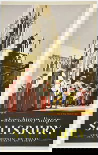 Original Vintage Poster SALISBURY SEE BRITAIN BY TRAIN British Rail Travel LINEN: Condition: Used,Listed By: Dealer or Reseller,Type: Poster,Year of Production: 1950s,Width (Inches): 25",Height (Inches): 40.2",Style: Vintage,Theme: Travel, Tourism,Features: Signed,Featured Person/A