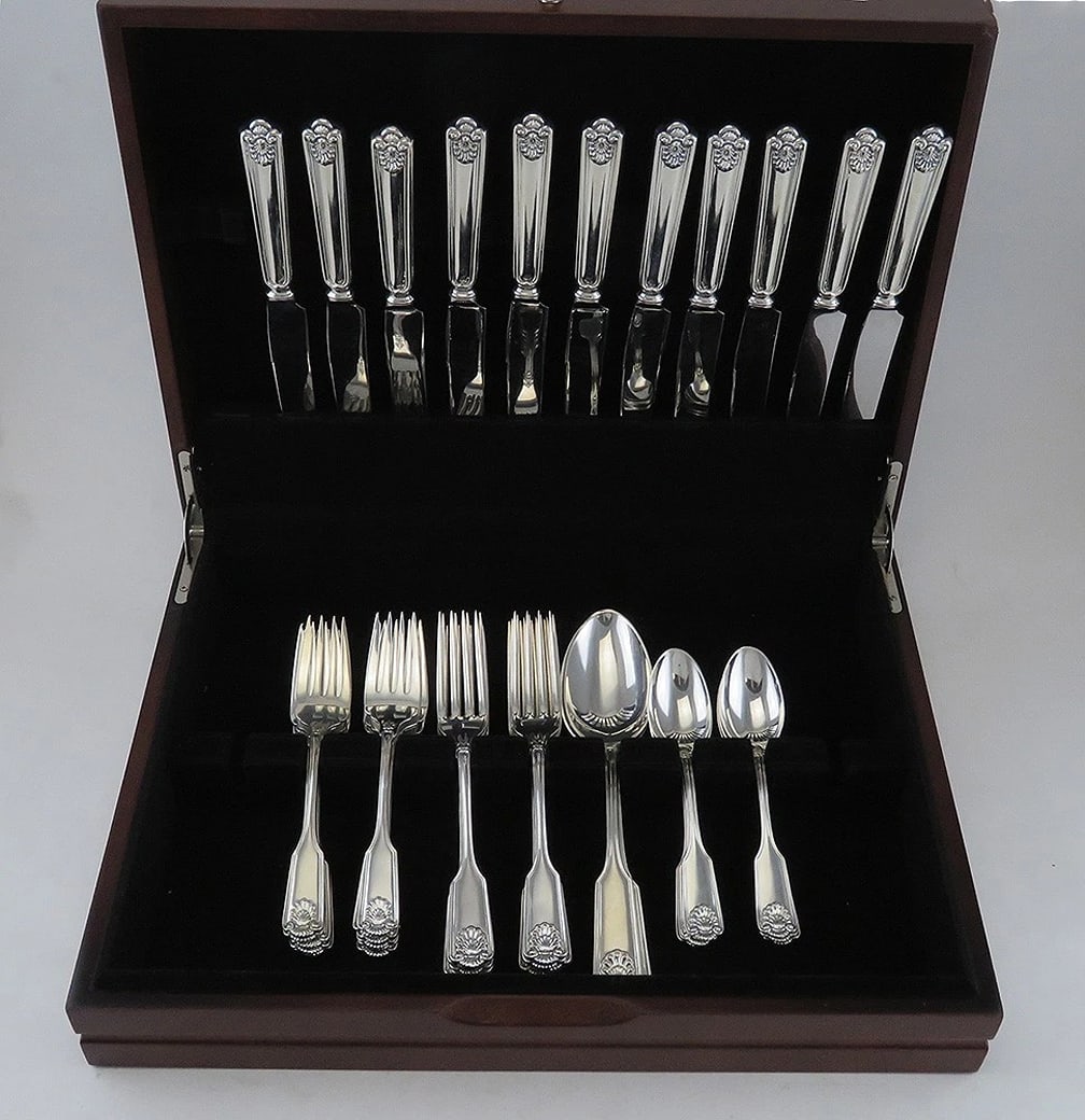 Vintage 40pc Sterling Silver Frank Smith Fiddle Shell Alden Flatware Set NO MONO: Pattern: Fiddle Shell aka Alden,Brand: Frank Smith,Type: Flatware Set,Composition: Sterling Silver,Maker: Frank Smith