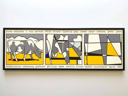 ROY LICHTENSTEIN 1985 LITHO PRINT FRAMED EXHBT POSTER "COW GOING ABSTRACT" 1974: Condition: Used,Artist: Roy Lichtenstein,Unit of Sale: Single Piece,Size: Large,Signed: No,Title: " Cow Going Abstract ",Material: Paper,Framing: Framed,Original/Licensed Reprint: Original,Subject: Co