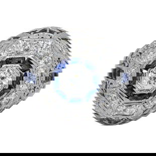 18K White Gold Early 1900 Antique Ring w/ Diamonds & Sapphire 4.7g Size 4.5: Condition: Pre-owned: An item that has been used previously. The item may have some signs of cosmetic wear, but is fully operational and functions as intended. This item may be a floor model or store