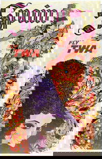 Original Vintage Poster SPAIN FLY TWA Airline Travel Tourism KLEIN LINEN: Condition: Used,Type: Poster,Airline: TWA,Country/Region of Manufacture: United States,Modified Item: No