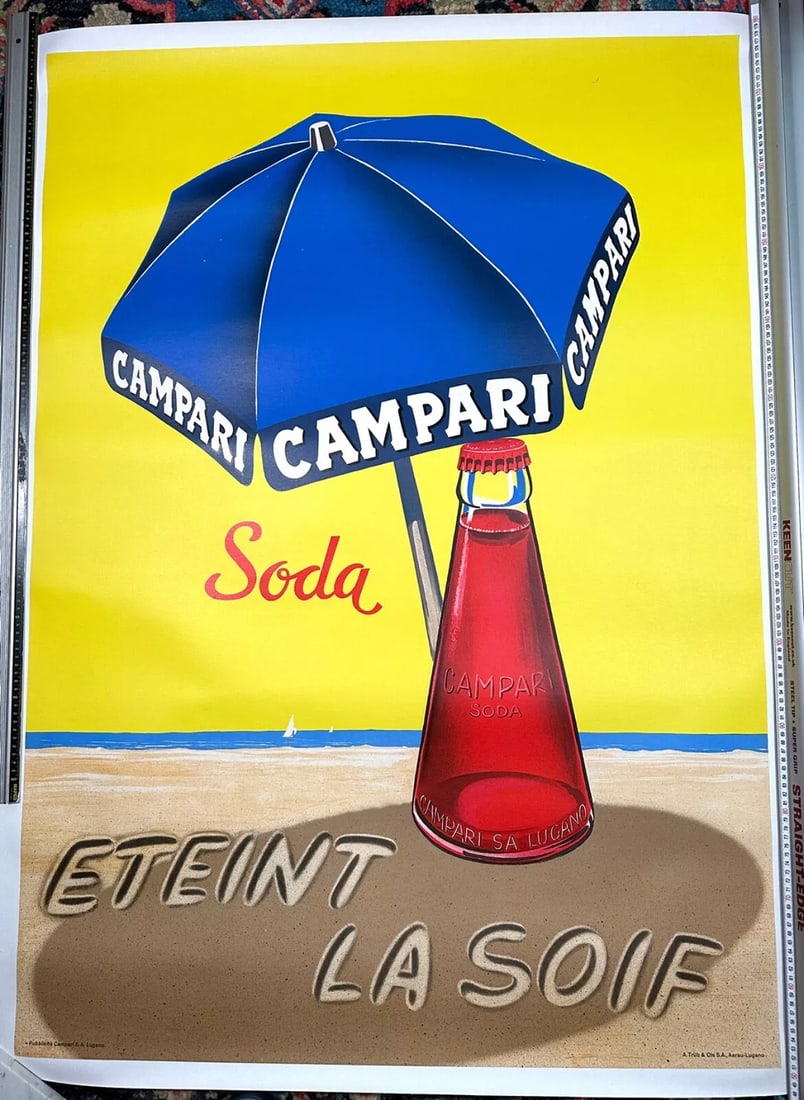 CAMPARI SODA BY Traub Imprimerie AUTHENTIC ORIGINAL Etient la Soif SWISS POSTER: Condition: Used,Artist: TRAUB,Size: Large,Date of Creation: 1950-1969,Title: ETEINT LA SOIF,Material: Canvas, Paper,Certificate of Authenticity (COA): Yes,Region of Origin: Switzerland,Original/Licens