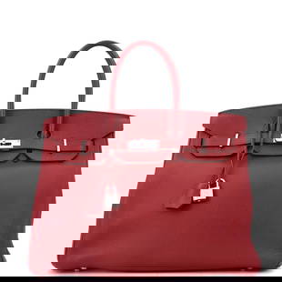 Hermes Birkin Handbag Red Clemence with Palladium Hardware 35: Measurements: Handle Drop None", Height 10", Width 13.5", Depth 7", Strap Drop None". Condition: Pre-owned,Brand: Hermes,Exterior Material: Leather,Style: Totes,Exterior Color: Red,Department: Women,S