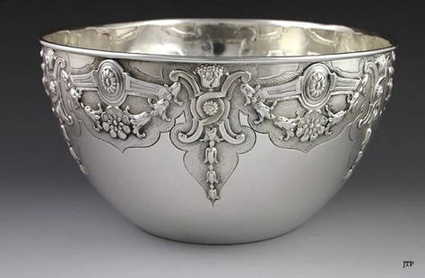 Exceptionally Decorated Antique Portuguese 916 Silver Floral Bowl: Type: Bowl,Age: 1875-1925,Material: Silver,Region: Portugal,Composition: 916 purity,Year Made: 1880-1920