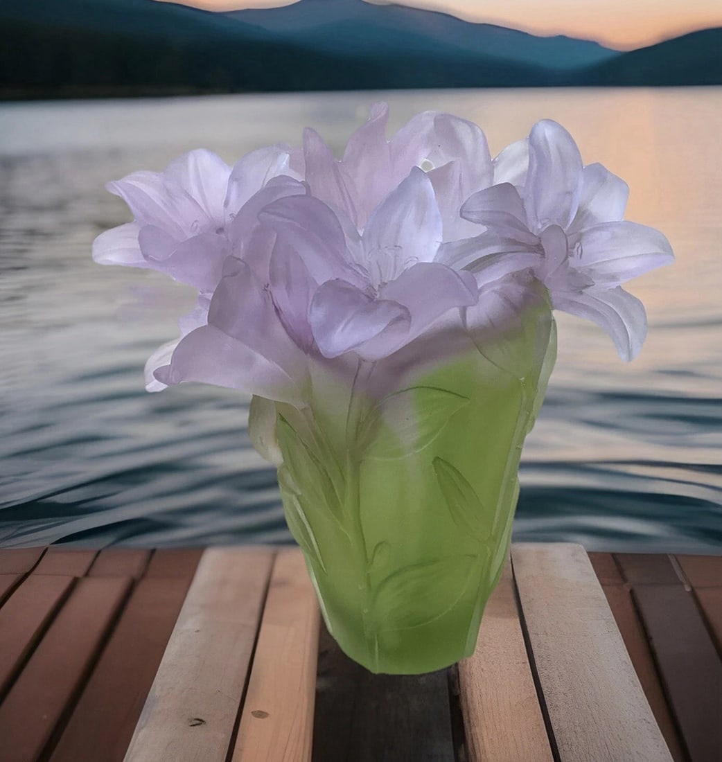 Xl Nancy Daum Crystal Iris Multi Color Vase H8?? Heavy Art Glass Maker Not Daum (1 of 15)