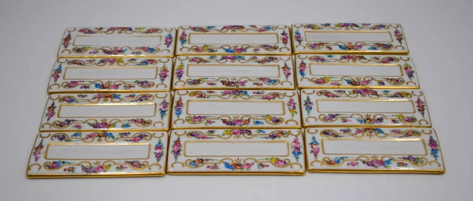 12 Dresden Hand Painted Place Card Holder Plaques, Circa 1920: Condition: Used,Brand: Dresden,Type: Plaque,Features: Hand Painted,Year Manufactured: 1920,Material: Ceramic
