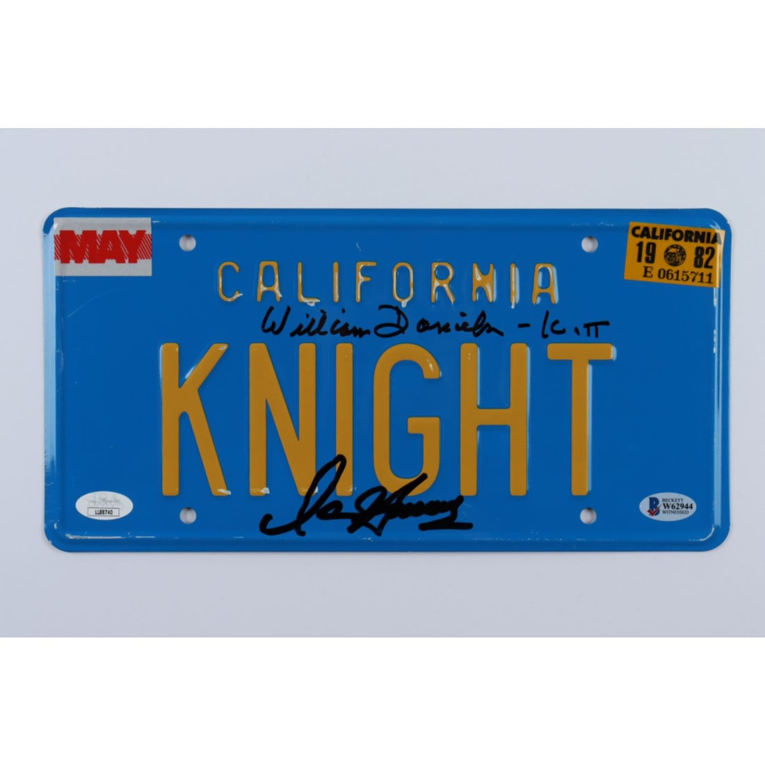 David Hasselhoff & William Daniels Signed "Knight Rider" 6x12 License Plate Inscribed "Kitt" (1 of 1)