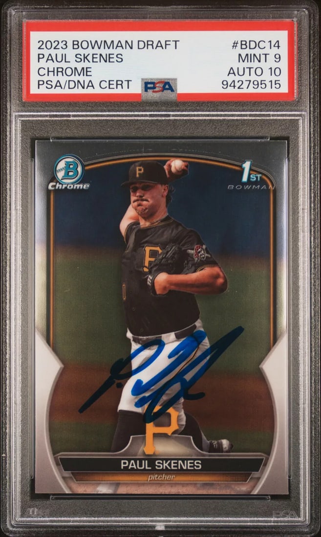 Paul Skenes Signed 2023 Bowman Draft Chrome Prospect Rookie Auto #BDC14 PSA 9 (1 of 3)
