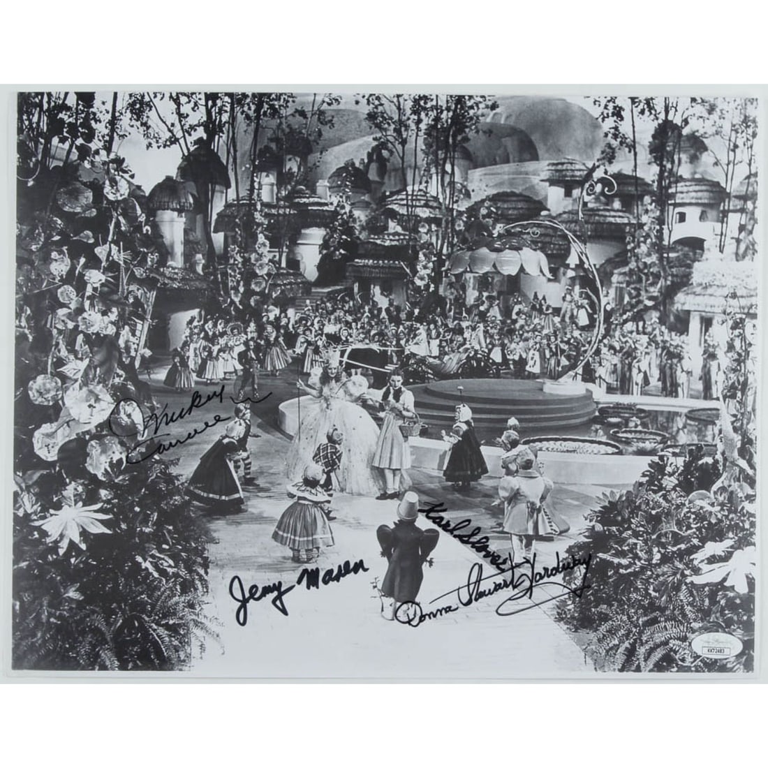 "The Wizard Of Oz" 11x14.5 Photo Cast-Signed by (4) with Carroll, Maren, Stewart-Hardaway & Slover: "The Wizard Of Oz" 11x14.5 Photo Cast-Signed by (4) with Carroll, Maren, Stewart-Hardaway & Slover (JSA COA)