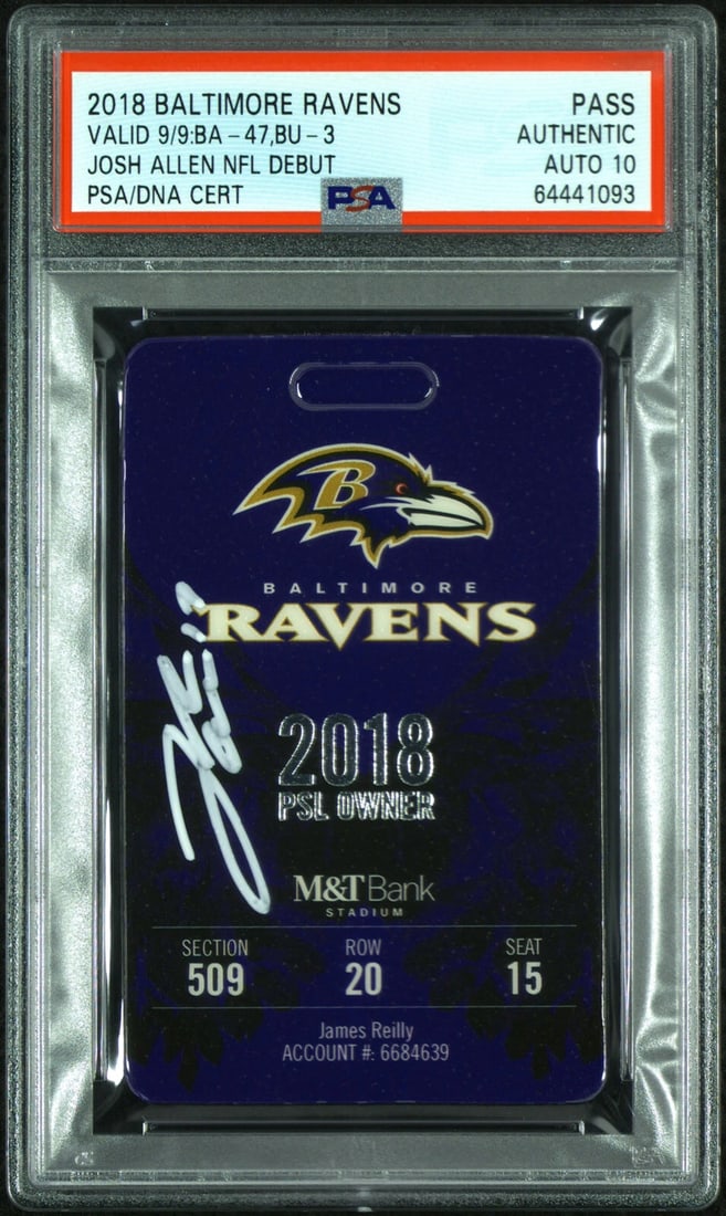 Buffalo Bills JOSH ALLEN Signed 2018 NFL Rookie Debut Full Ticket PSA 10 Auto! (1 of 3)