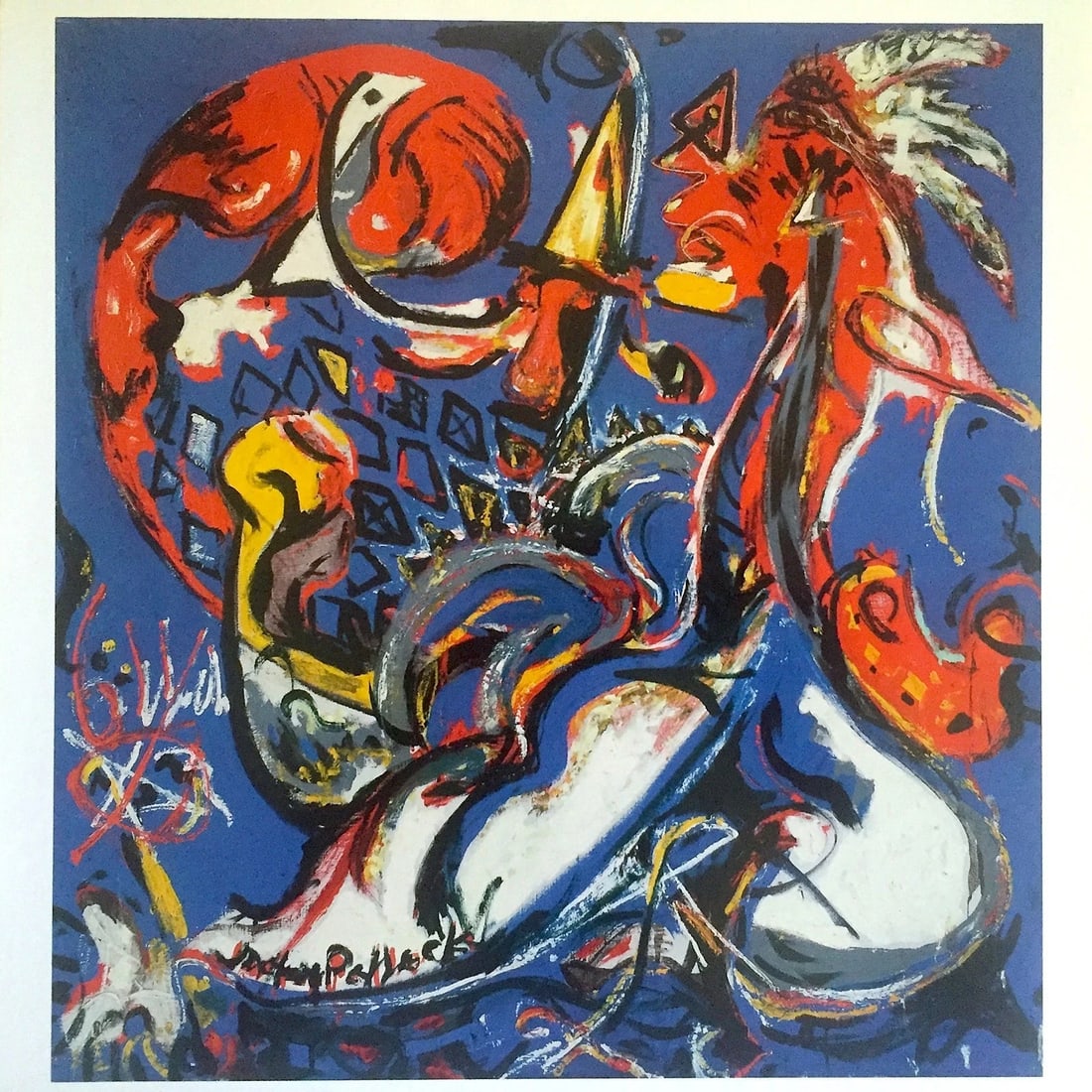 JACKSON POLLOCK ABSTRACT EXP LITHO PRINT "THE MOON WOMAN CUTS THE CIRCLE" 1943: Features: RARE OUT OF PRINT, POLLOCK - KRASNER FOUNDATION AUTHORIZED,Width (Inches): 11",Listed By: Dealer or Reseller,Subject: Famous Paintings/Painters,Size: Medium (up to 36in.),Material: Offset Li