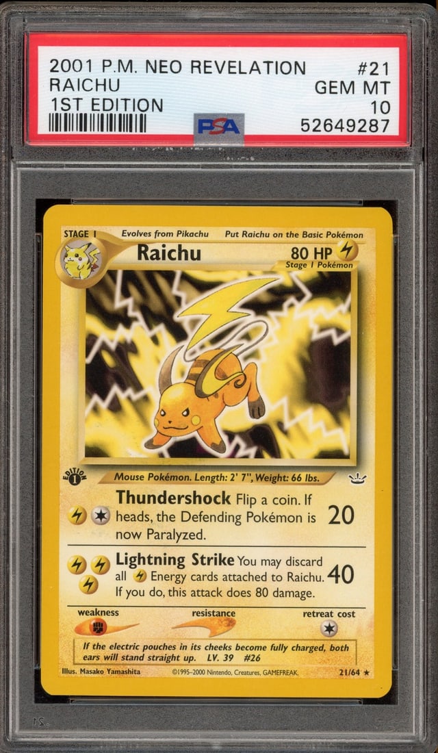 Pokemon Raichu Neo Revelation 1st Edition Rare #21 PSA 10 Gem Mint: Pokemon Raichu Neo Revelation 1st Edition Rare #21 PSA 10 Gem Mint
