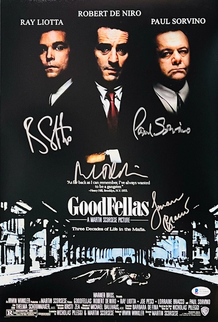 Liotta Sorvino Bracco De Niro Signed 12x18 Goodfellas Photo Beckett Witnessed: Industry: Movies,Movie: Goodfellas,Signed by: Robert De Niro,Autograph Authentication: Beckett,Object Type: Photograph,Original/Reproduction: Original
