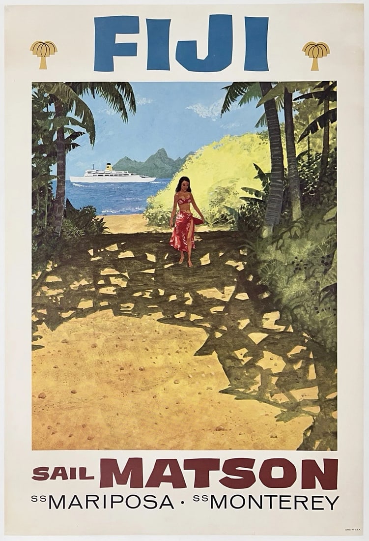 Original Vintage Poster FIJI SAIL MATSON Travel Cruise Ship Ocean Liner LINEN: Condition: Used,Type: Poster,,Year of Production: 1950s,Width (Inches): 19.1",Height (Inches): 28.1",Style: Vintage,Theme: Travel,Features: Travel Poster,Original/Licensed Reprint: Original,Country/Re