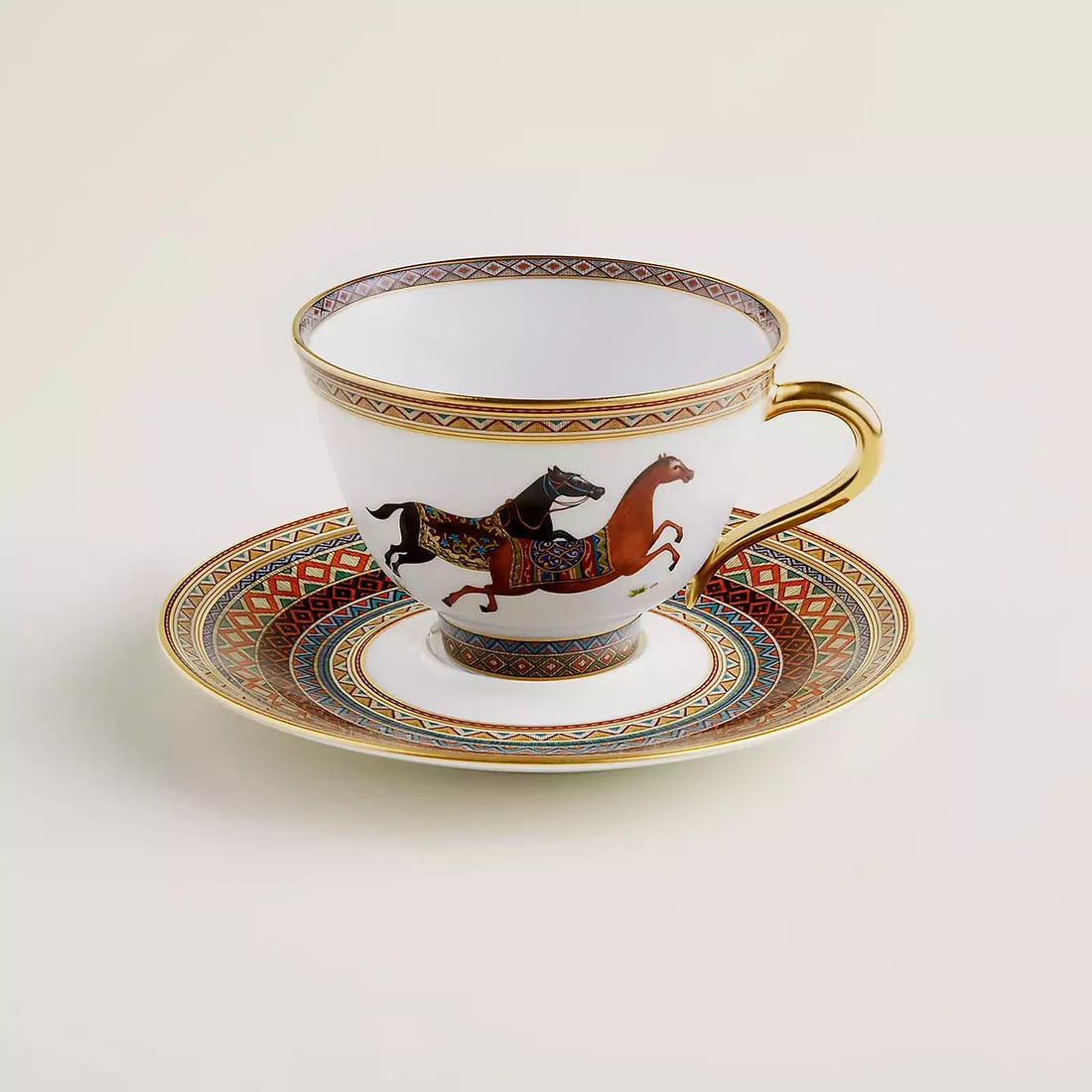 HERMES CHEVAL D'ORIENT PAIR OF NO. 1 TEA CUPS & SAUCERS #P009816P BRAND NIB: Condition: New: A brand-new, unused, unopened, undamaged item in its original packaging (where packaging is applicable). Packaging should be the same as what is found in a retail store, unless the ite