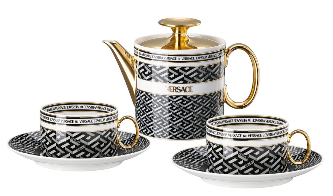 Versace Rosenthal La Greca Signature Tea Set for 2 (2 x Tea Cup & Saucer+Teapot): Condition: New: A brand-new, unused, unopened, undamaged item in its original packaging (where packaging is applicable). Packaging should be the same as what is found in a retail store, unless the ite