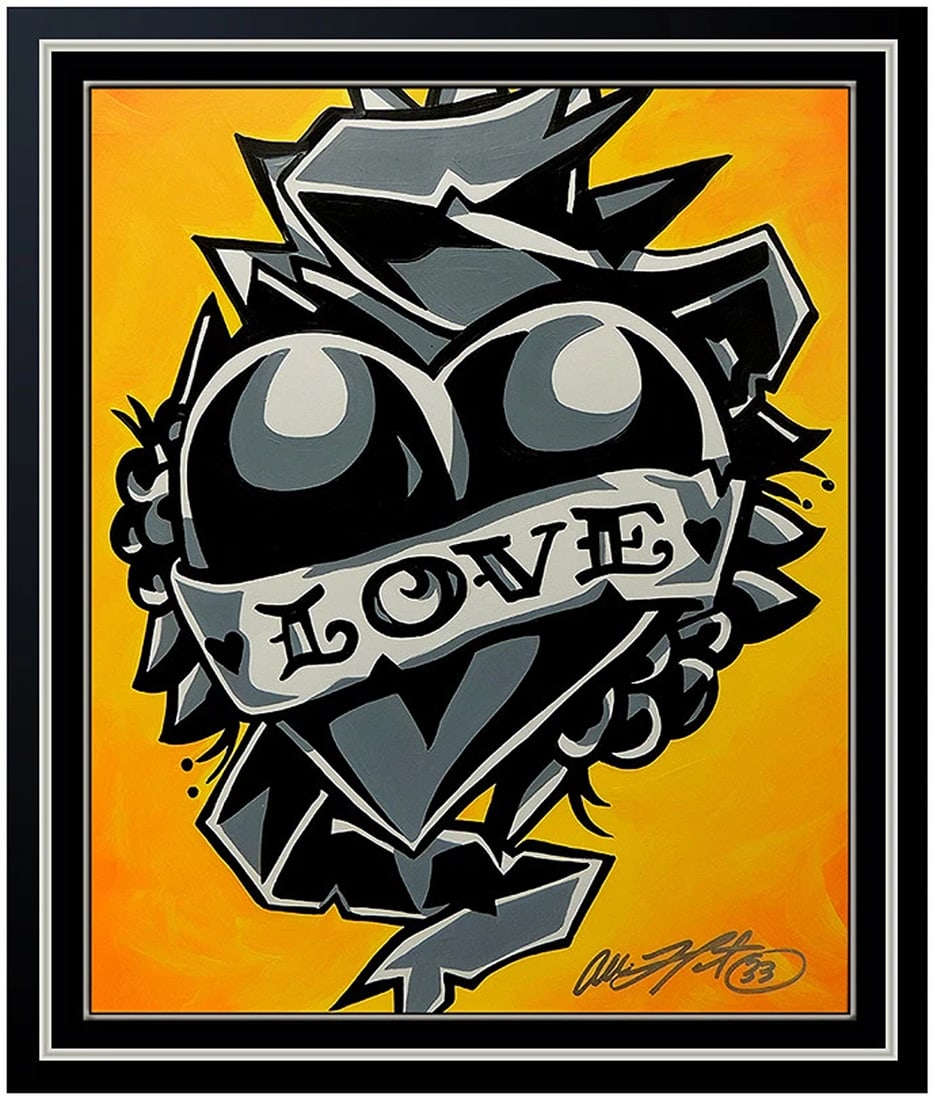 Allison Lefcort Acrylic Painting Original Signed Modern Street Graffiti Artwork: Artist: Allison Lefcort,Signed: Yes,Date of Creation: Unknown,Material: Acrylic,Certificate of Authenticity (COA): Yes,Region of Origin: US,Framing: Framed,Subject: Love,Type: Painting,Original/Licens